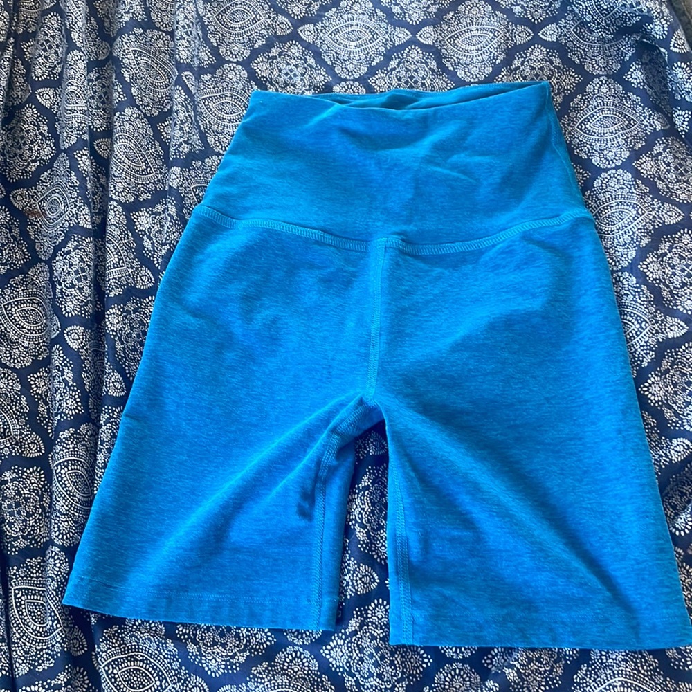 Blue yoga biker shorts, size small, brand beyond yoga